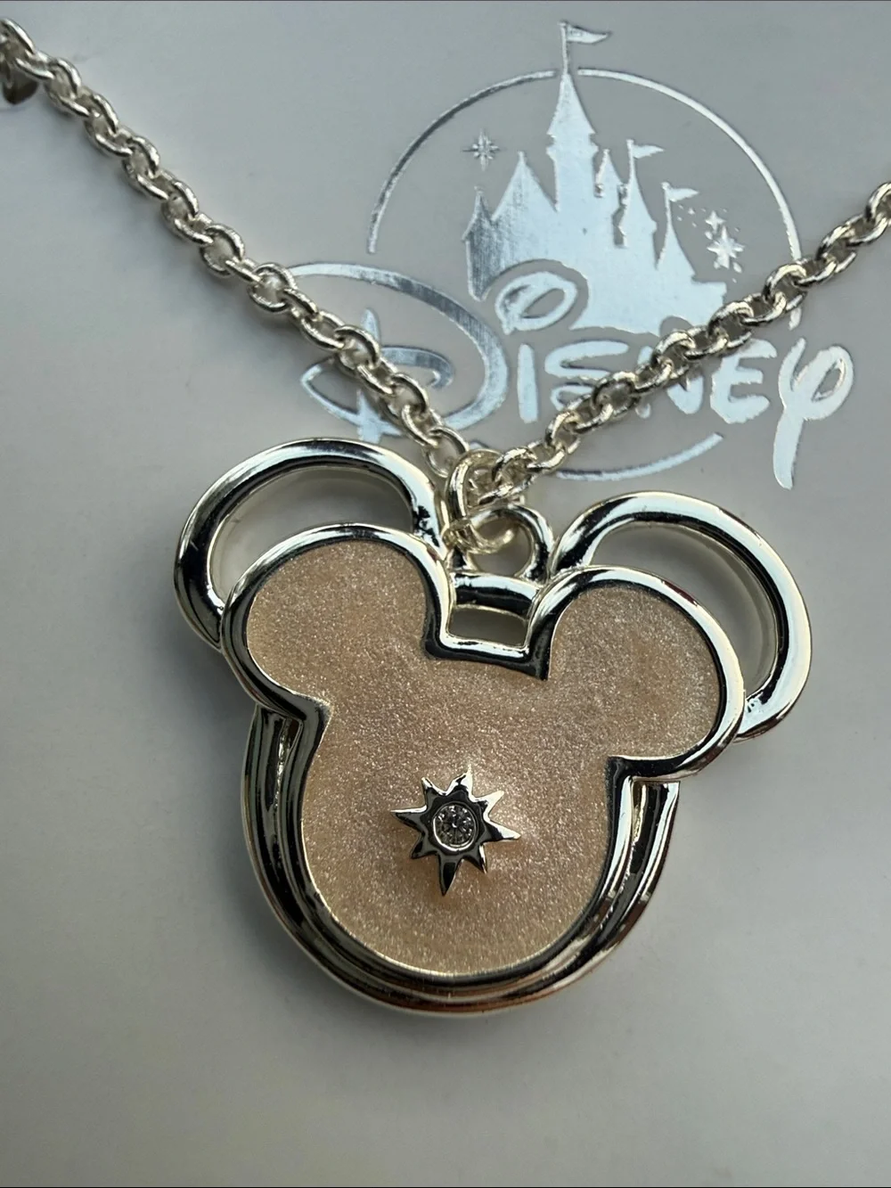 Disney Mickey Mouse Necklace in Silver and Pale Pink